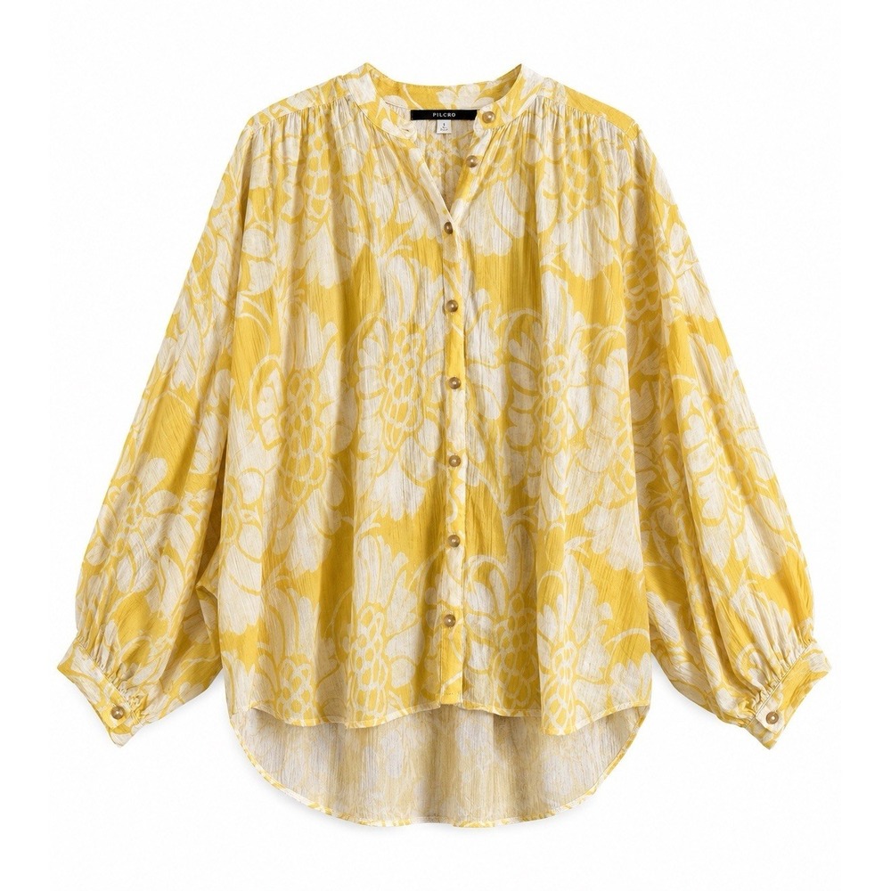 Anthropologie Pilcro Blouse S Yellow Floral Batwing Dolman Boho Oversized Cotton
